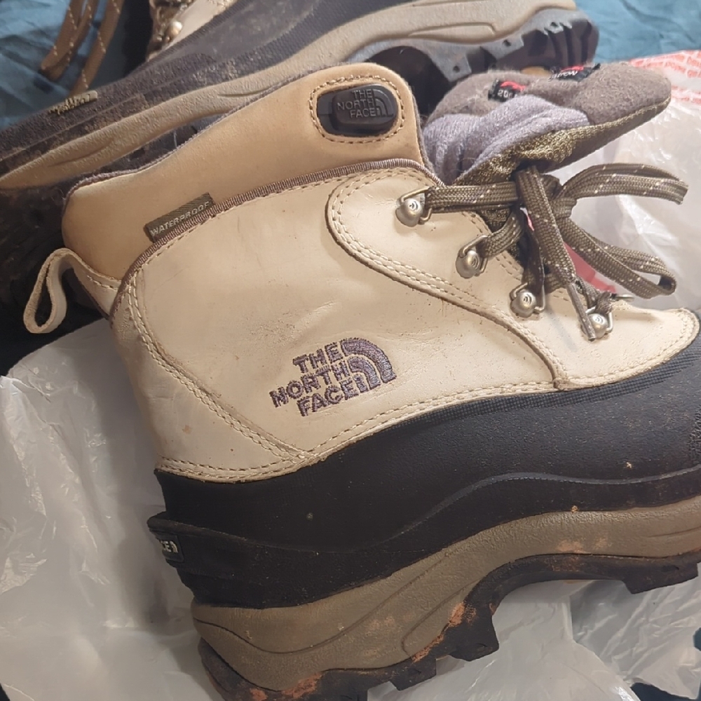 The North Face Cream and Black Hiking Boots